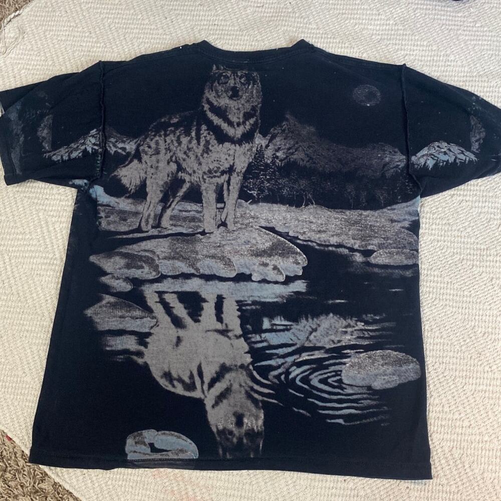 Liquid Blue Wolf All Over Print Reversible T-Shirt Green Eyes Mens M AOP - Picture 6 of 6